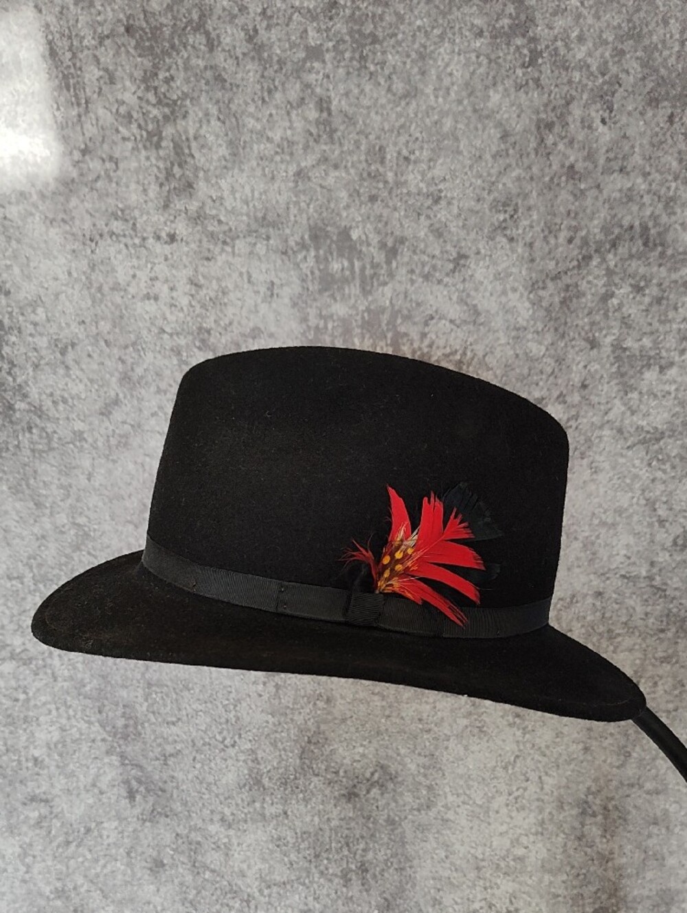 Black Felt Fedora Hat with Ribbon Band